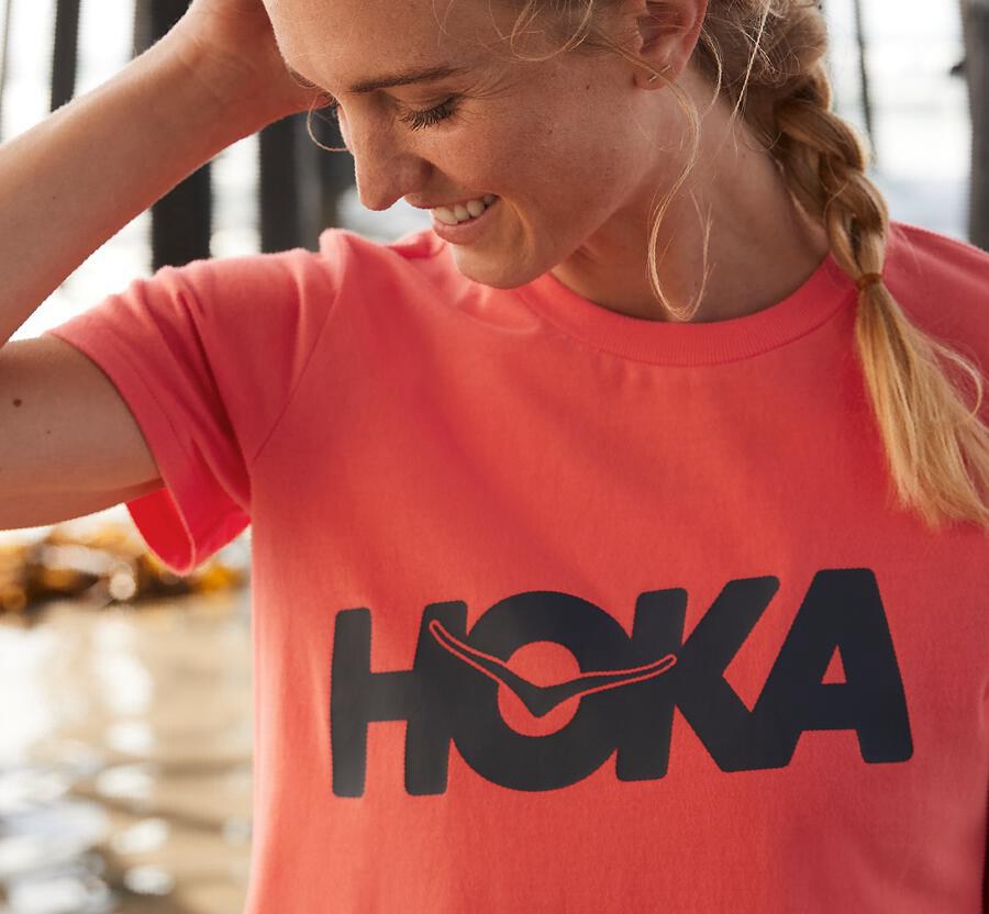 Hoka One One Tee Womens Orange - Brand - 53026RALK